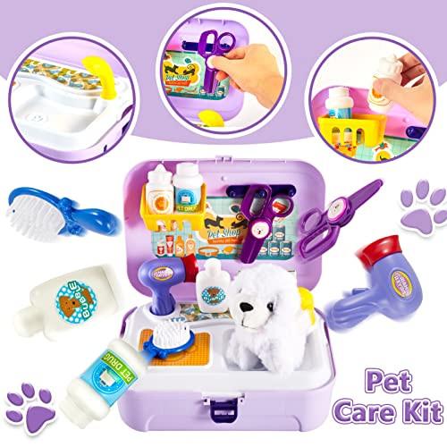 Activity-board  Jouets pour enfants chiens, sac à dos de jeu de rôle, jouets de salon pour chiens, ensemble de jeu de coiffeur pour filles, kit vétérinaire, idées cadeaux pour tout-petits de 3 4 5 ans 