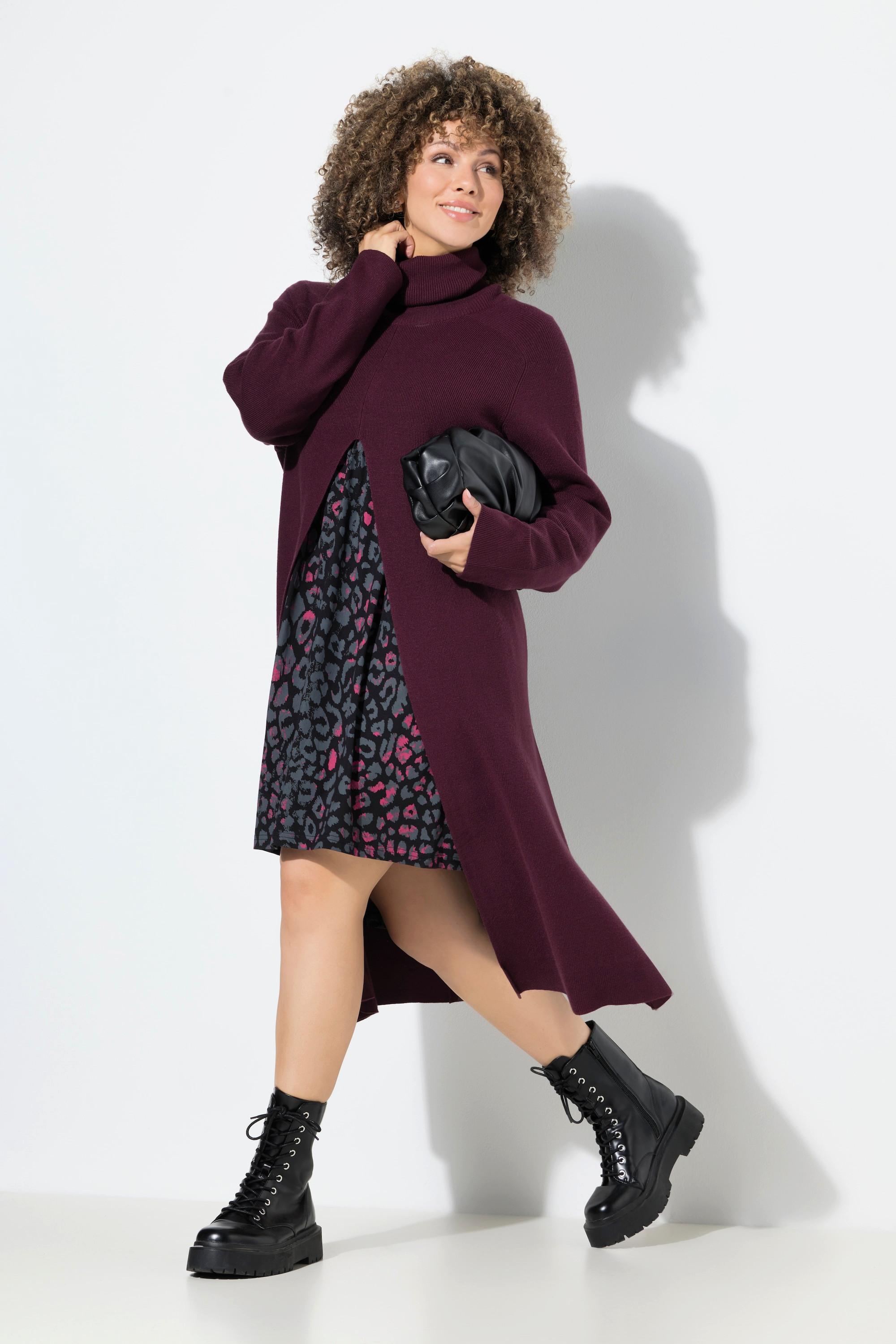 Ulla Popken Long A-Linie Stehkragen Langarm Pullover  