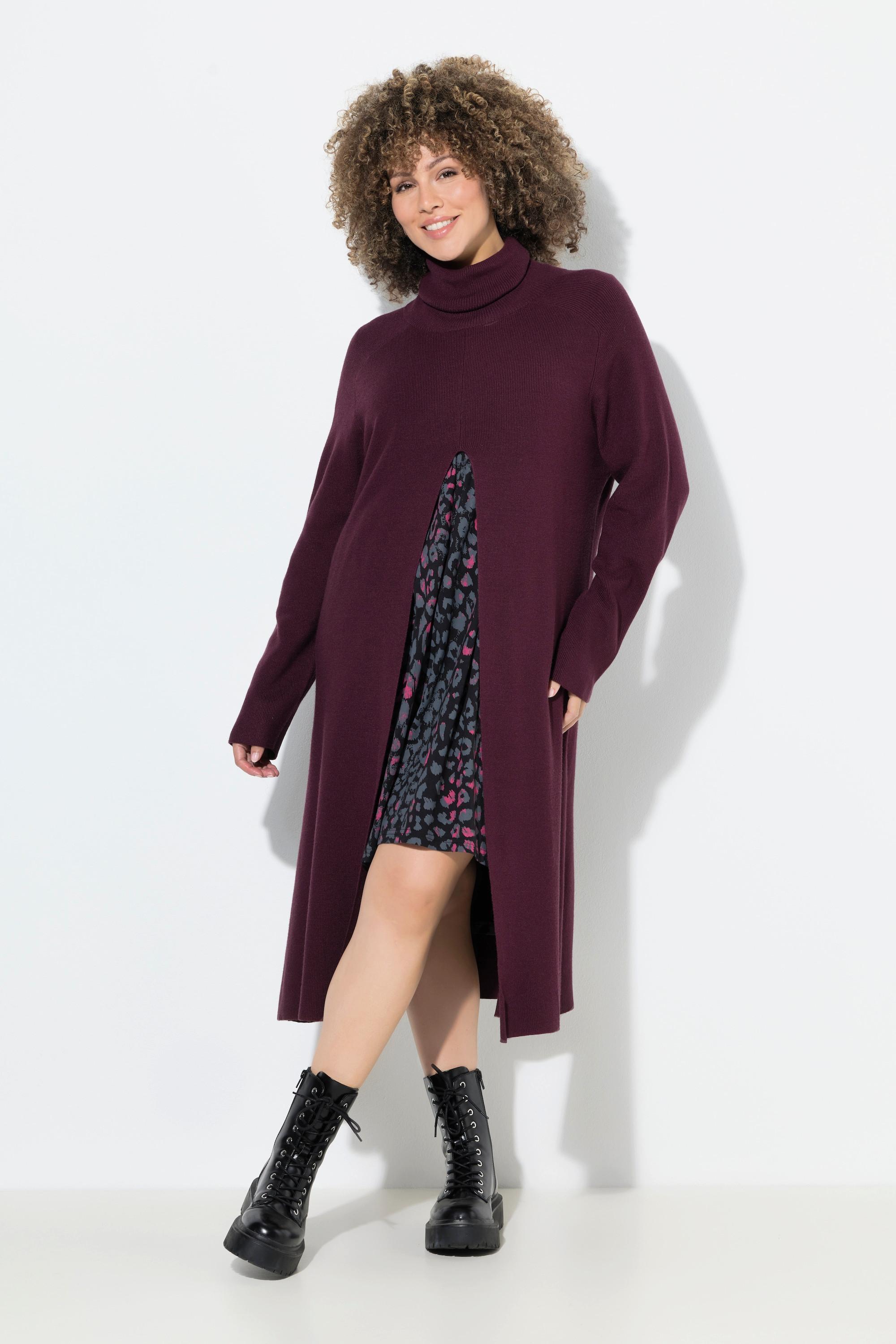 Ulla Popken Long A-Linie Stehkragen Langarm Pullover  