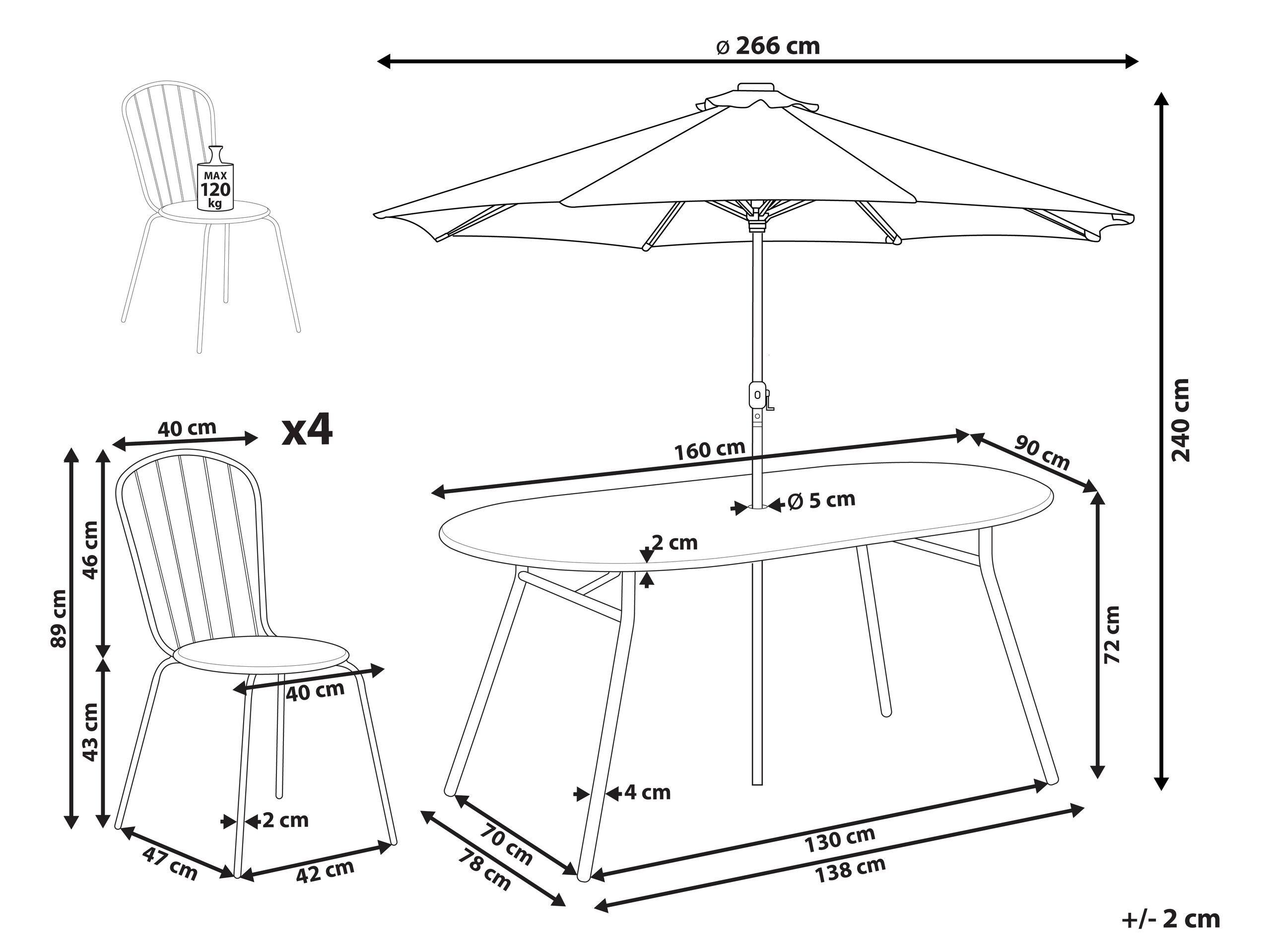 Beliani Table avec chaises et parasol en Acier Moderne CALVI  