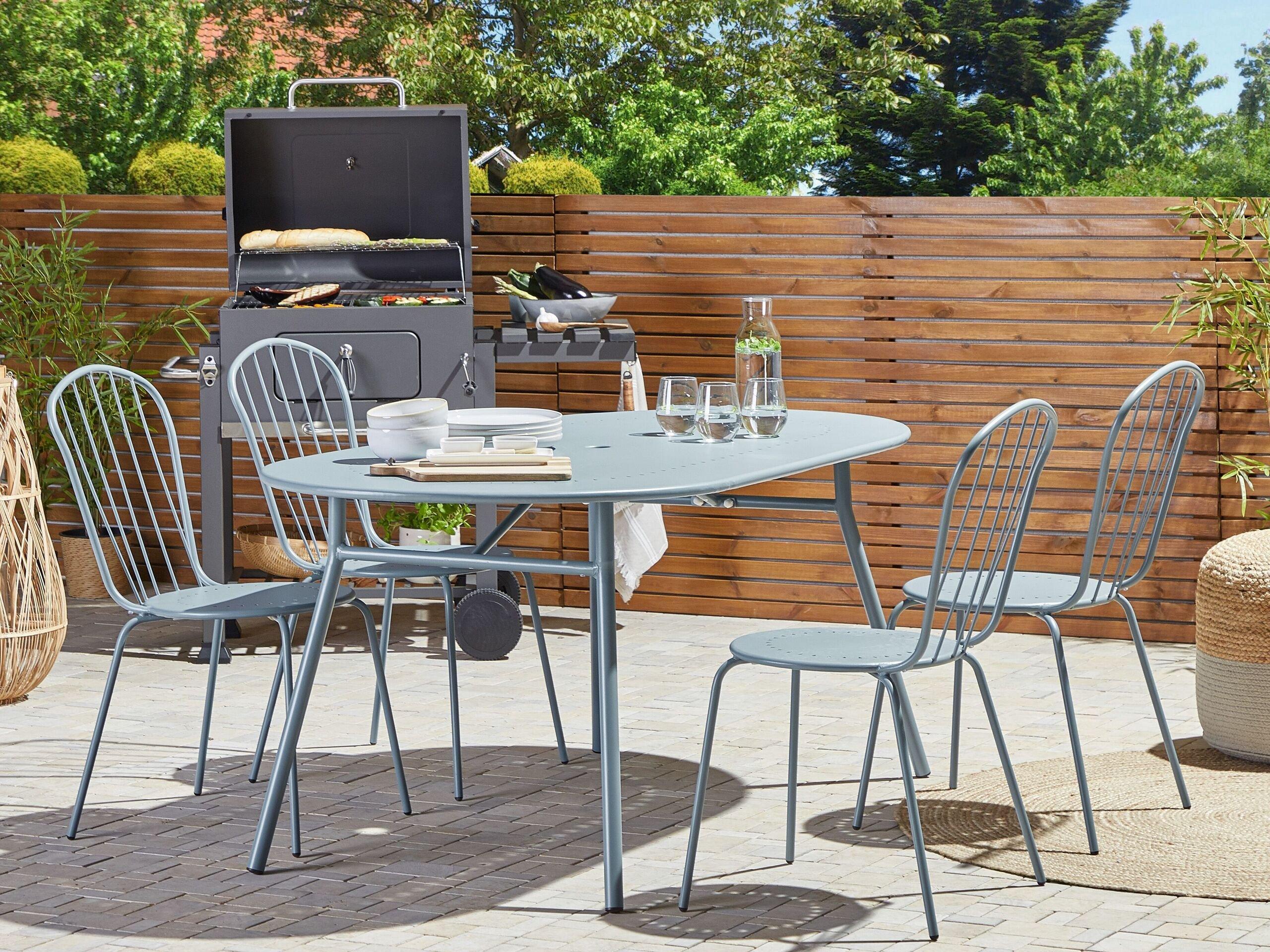 Beliani Table avec chaises et parasol en Acier Moderne CALVI  