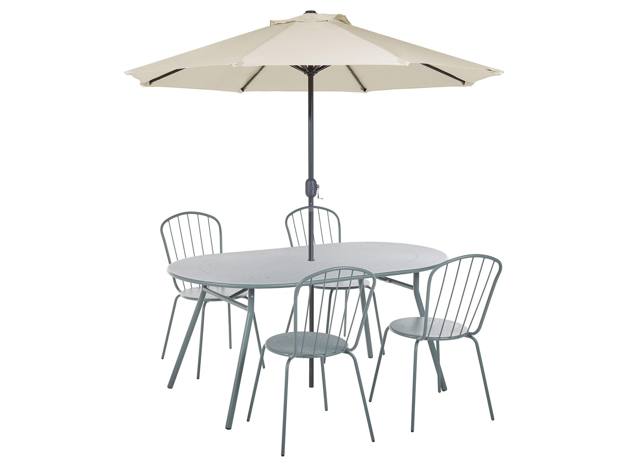 Beliani Table avec chaises et parasol en Acier Moderne CALVI  