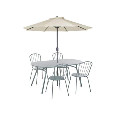 Beliani Table avec chaises et parasol en Acier Moderne CALVI  