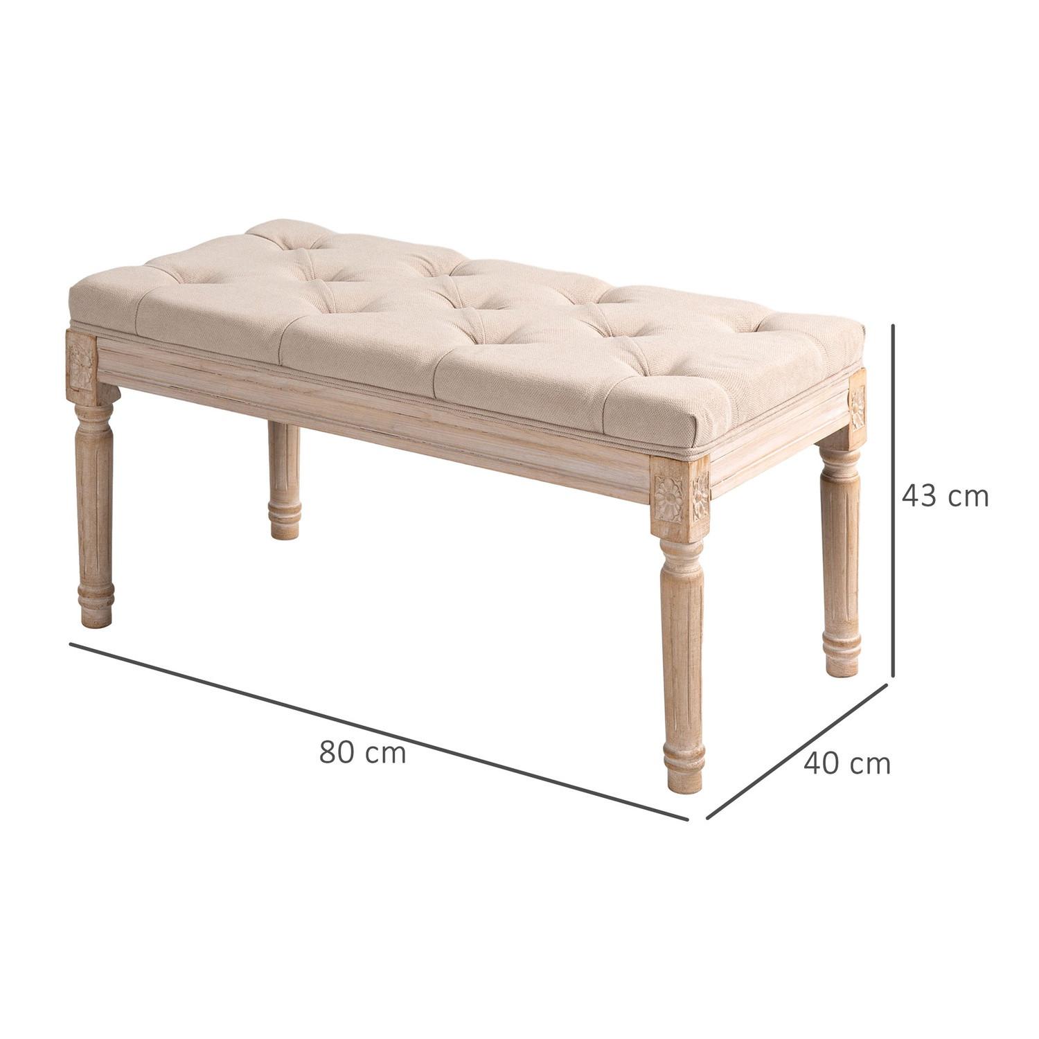 Northio Banquette Rembourrée, Banquette De Lit Vintage, Banquette De Couloir Avec Boutons, Aspect Lin, Capacité De Charge Jusqu'À 120 Kg, 80X40X43Cm, Beige  