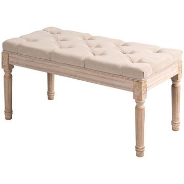 Banquette Rembourrée, Banquette De Lit Vintage, Banquette De Couloir Avec Boutons, Aspect Lin, Capacité De Charge Jusqu'À 120 Kg, 80X40X43Cm, Beige