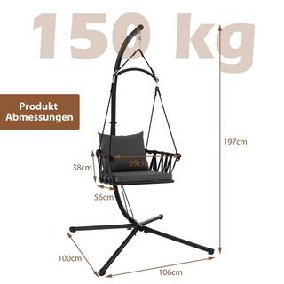 Northio Chaise suspendue avec cadre Chaise suspendue pliable avec coussins d'assise et de dossier confortables  
