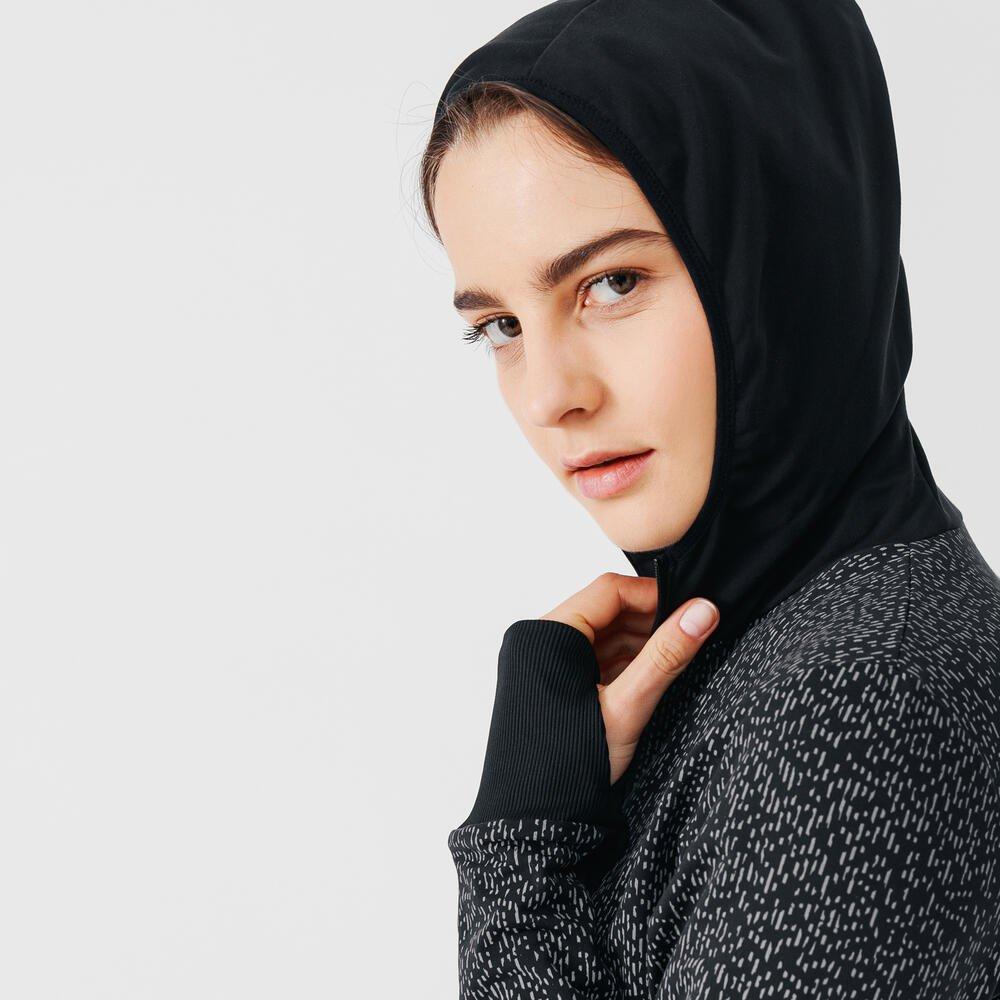 KALENJI  Veste running à capuche femme - Warm Night noir motifs réfléchissants 