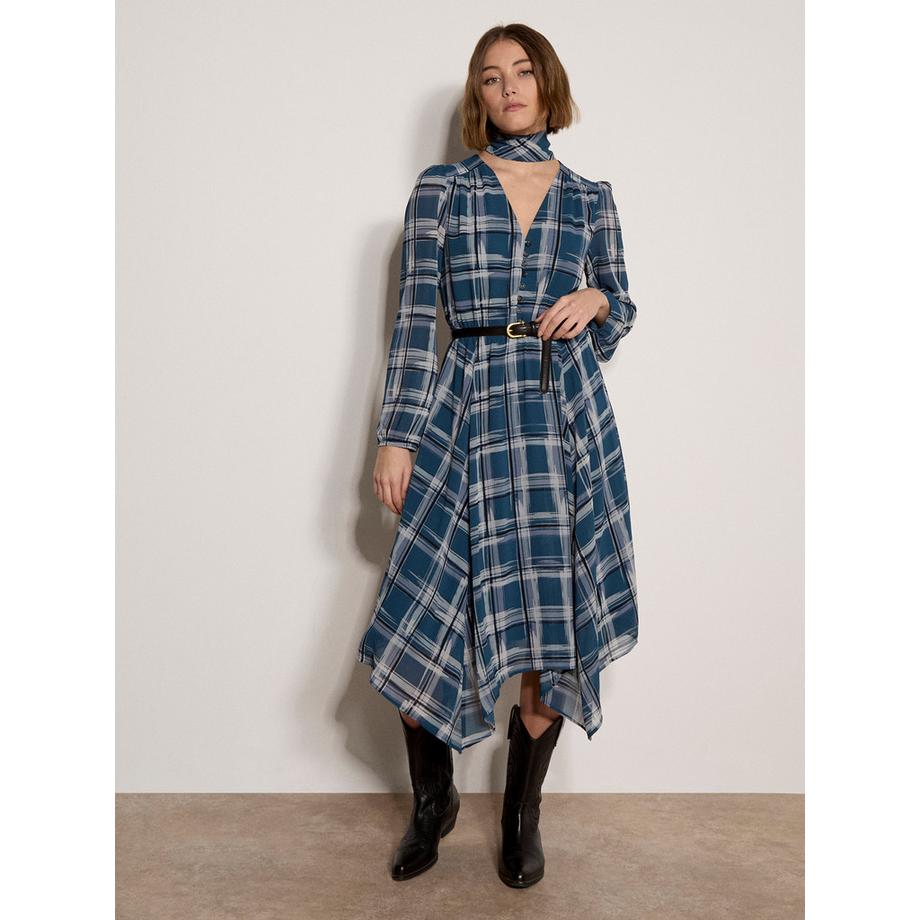 Kariertes Midikleid aus Crêpe