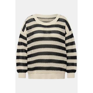 Ulla Popken Maglione Uncinetto Righe Oversize Scollo Rotondo Maniche Lunghe  