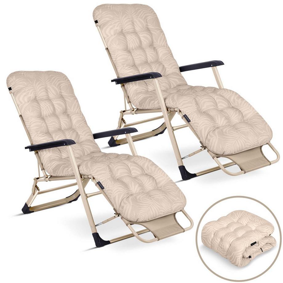 B2X Chaise longue de jardin pliante avec coussin Sofotel ChillWell lot de 2 beige  