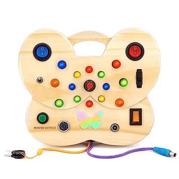 Schmetterling Busy Board für hölzerne sensorische Spielzeug Kleinkinder LED Lichtschalter Board