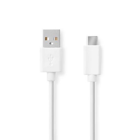 Nedis  Câble USB | USB 2.0 | USB-A mâle | USB-C™ mâle | 60 W | 480 Mbps | Nickelé | 1,00 m | Rond | PVC | Blanc | Boîte 