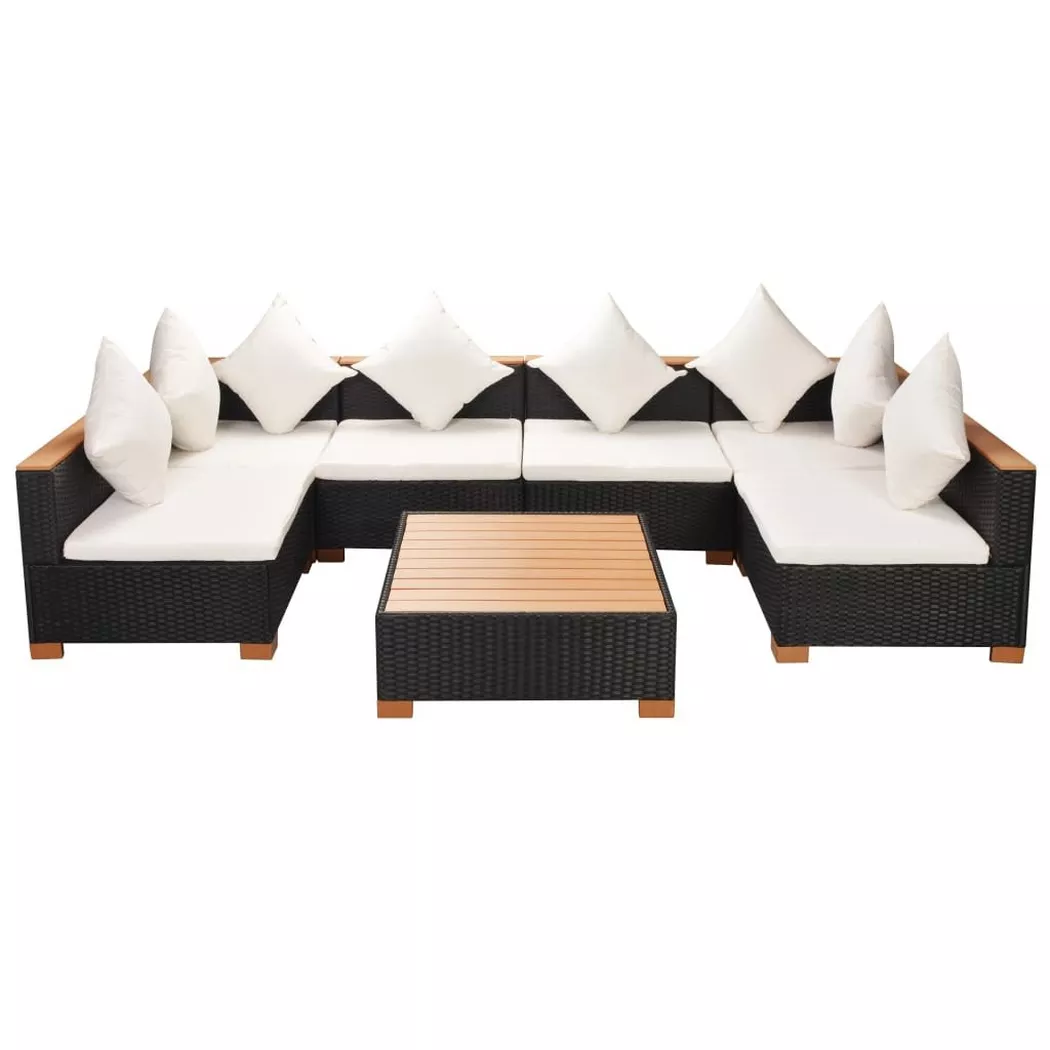 vidaXL Salon de jardin 7 pcs avec coussins Résine tressée Noir