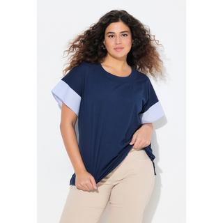 Ulla Popken  T-shirt dal taglio oversize con righe, scollo a girocollo e mezze maniche 