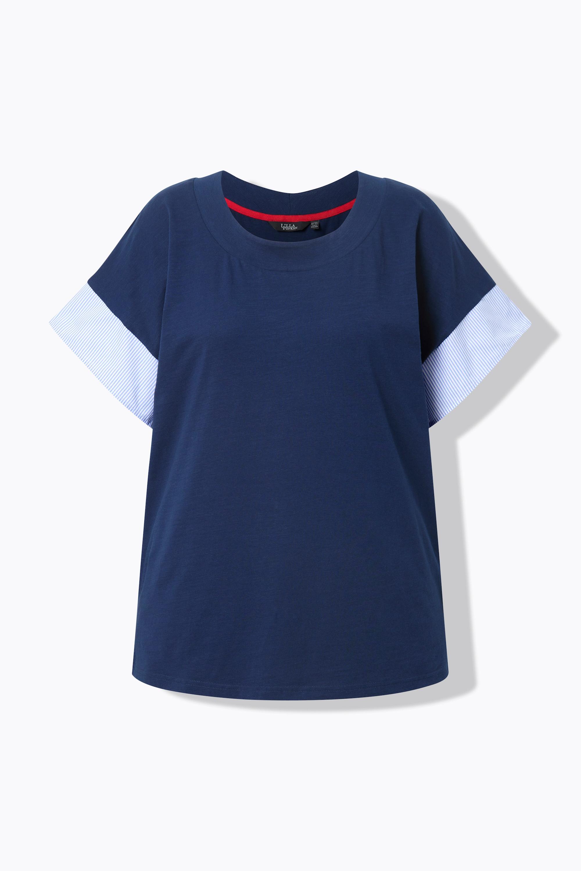 Ulla Popken  T-shirt dal taglio oversize con righe, scollo a girocollo e mezze maniche 