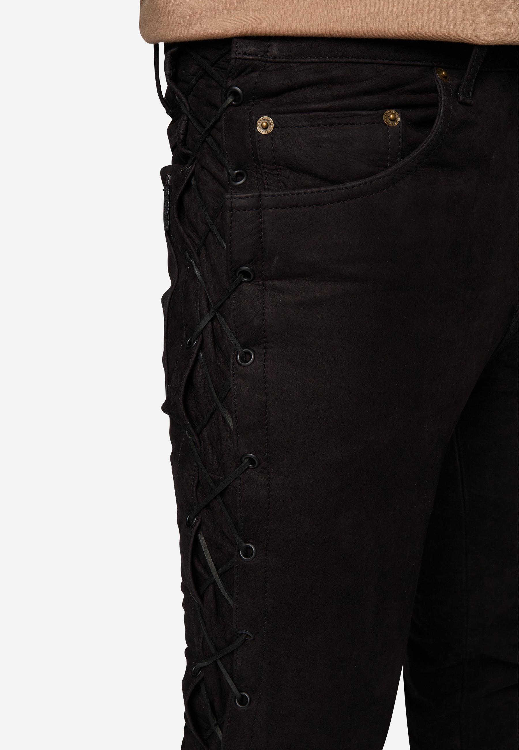 RICANO  Lederhose S/L RT-101, Lederjeans mit Schnürungen - 5-Pocket Optik aus Wildleder 