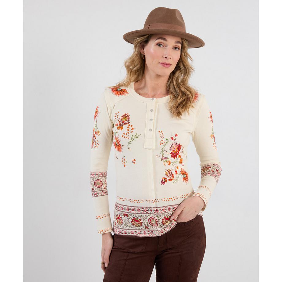 Joe Browns Alice geripptes Henley-Shirt mit Print  