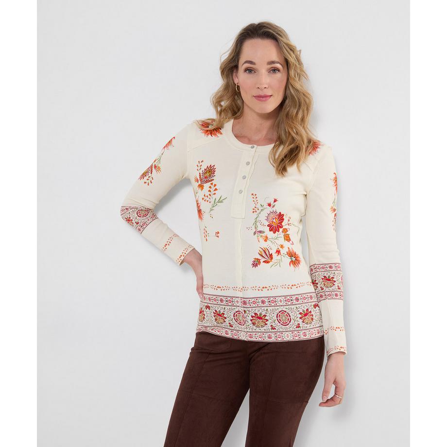 Alice geripptes Henley-Shirt mit Print