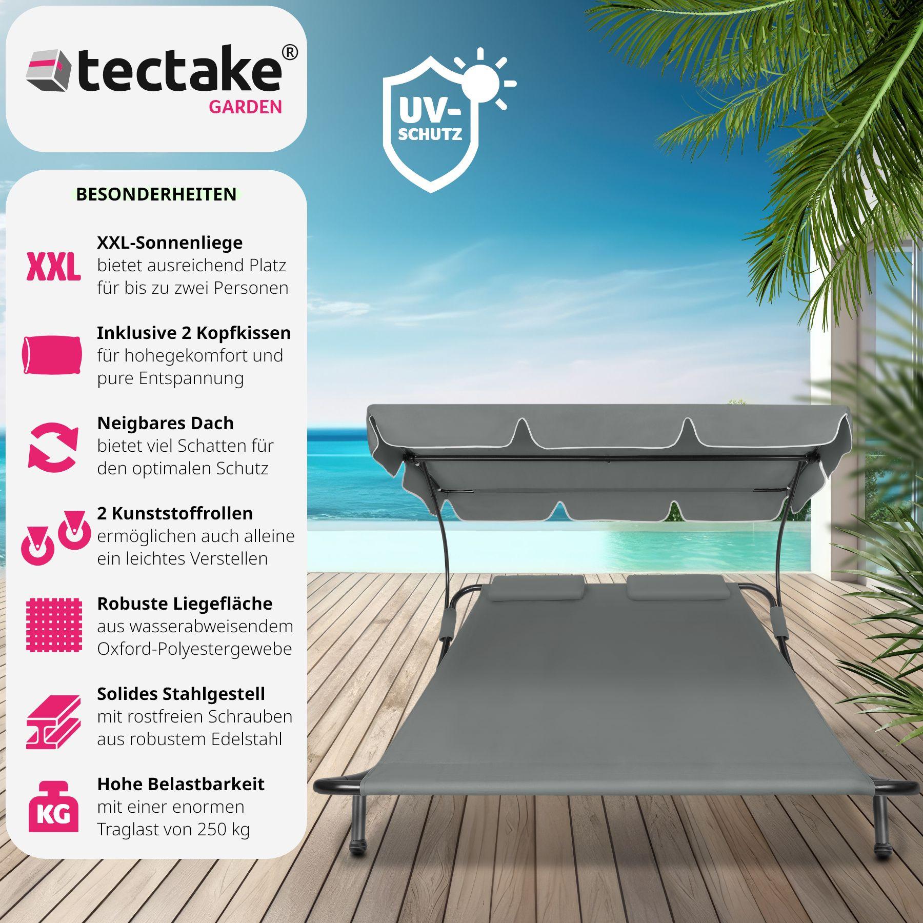 Tectake Gartenliege stufenlos verstellbares Sonnendach  
