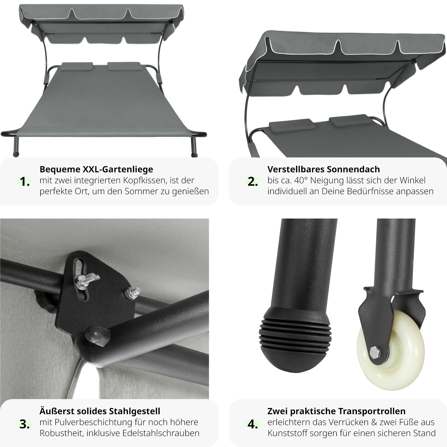 Tectake Gartenliege stufenlos verstellbares Sonnendach  