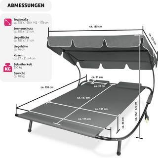 Tectake Gartenliege stufenlos verstellbares Sonnendach  