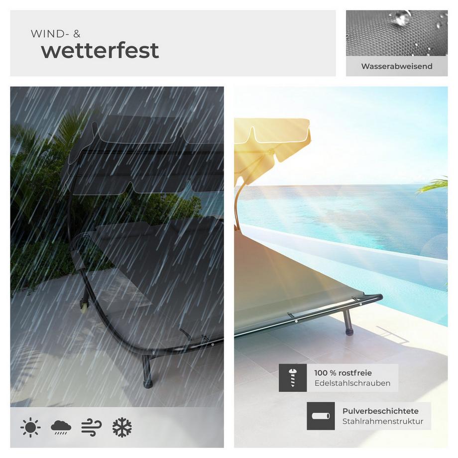 Tectake Gartenliege Livorno für 2 Personen stufenlos verstellbares Sonnendach  