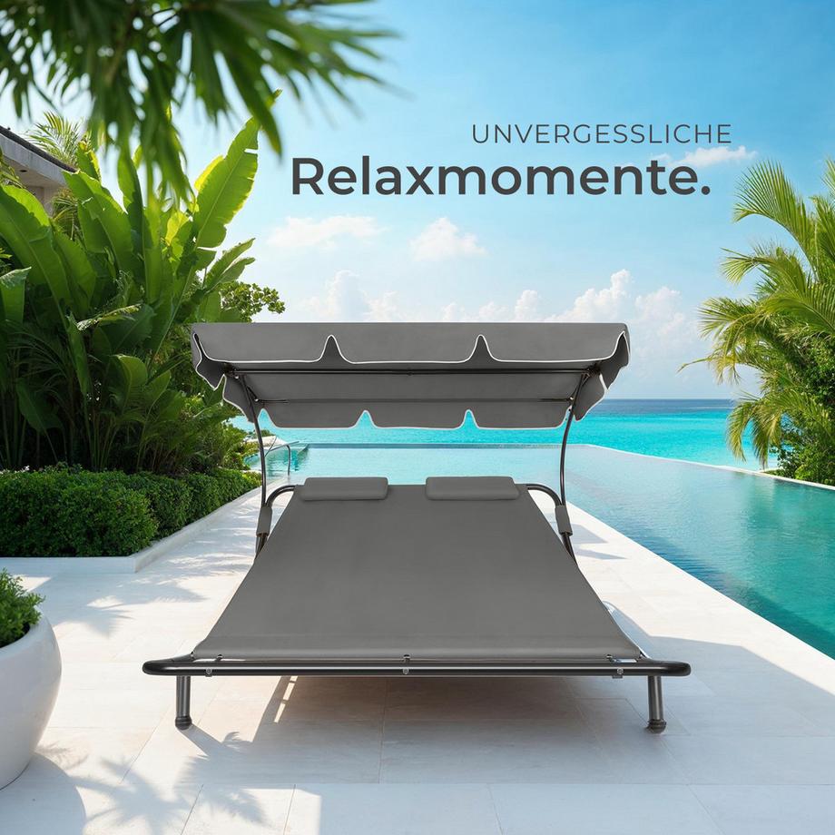 Tectake Gartenliege Livorno für 2 Personen stufenlos verstellbares Sonnendach  