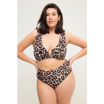 Top del bikini, coppe morbide e volant cammello