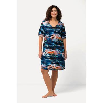 Robe de plage en jersey, ligne A, avec décolleté en V et manches courtes