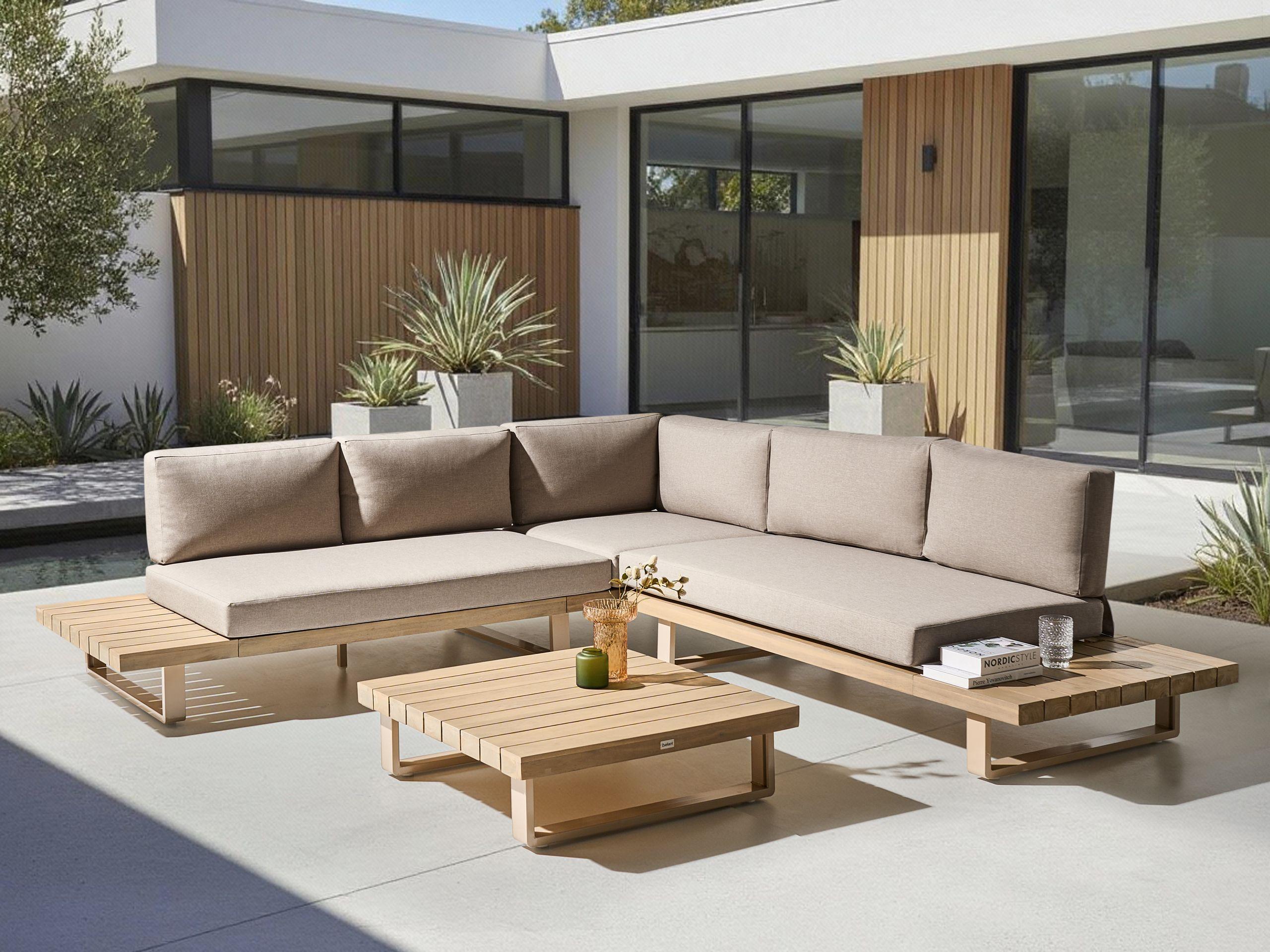 Beliani Ecksofa aus FSC® zertifiziertes Akazienholz Mediterran MYKONOS  