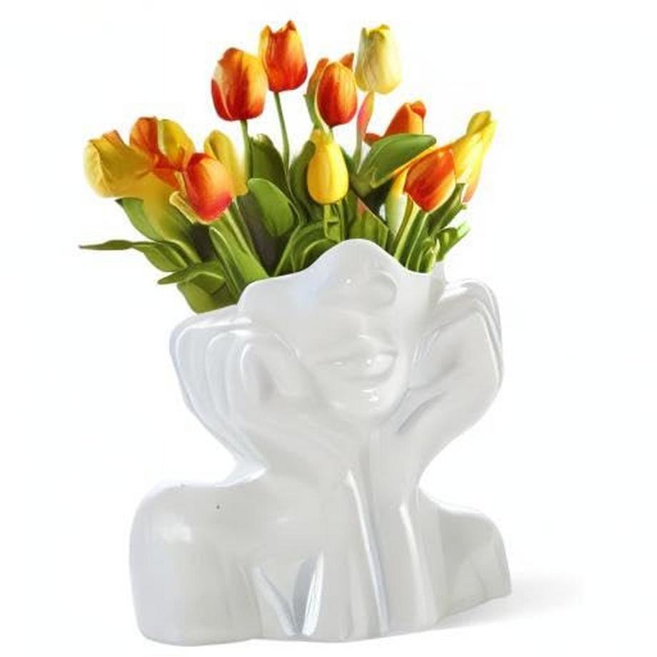 Alopini Gesichtsvase, Blumendekor, Keramikkörper weibliche Form  
