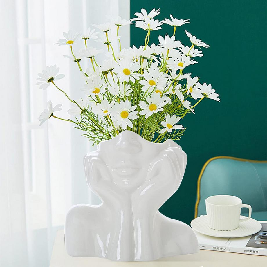 Alopini Gesichtsvase, Blumendekor, Keramikkörper weibliche Form  