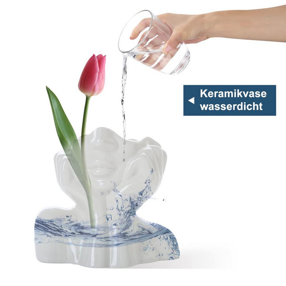 Alopini Gesichtsvase, Blumendekor, Keramikkörper weibliche Form  