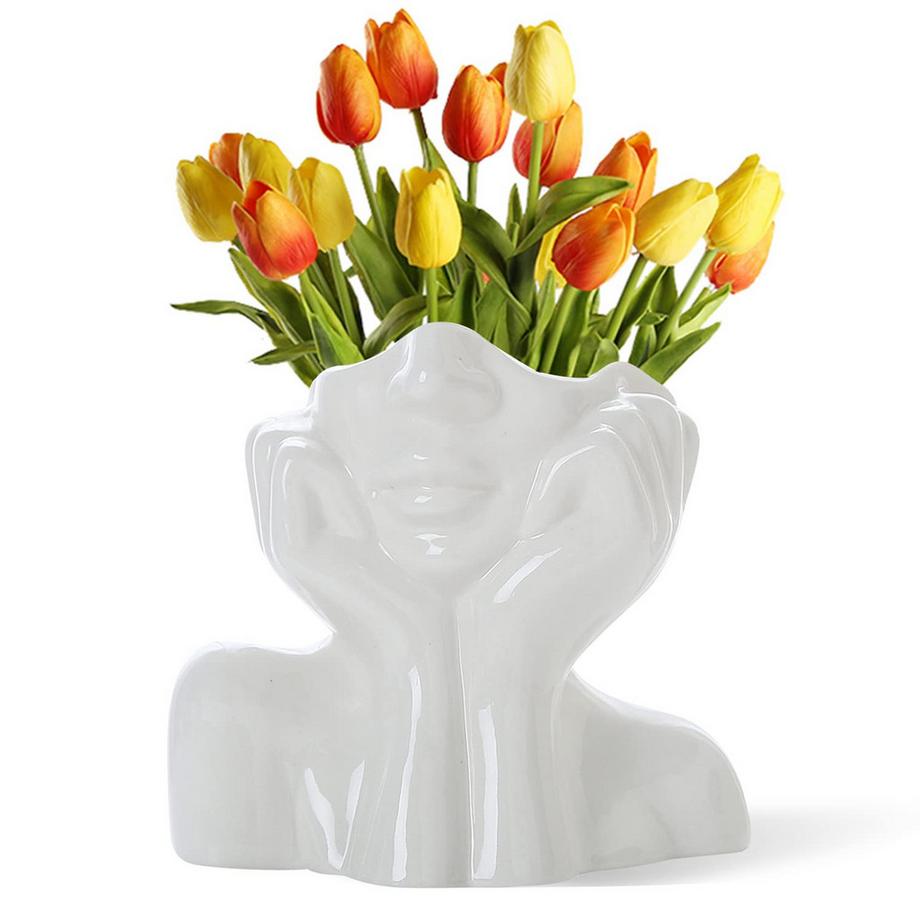 Gesichtsvase, Blumendekor, Keramikkörper weibliche Form