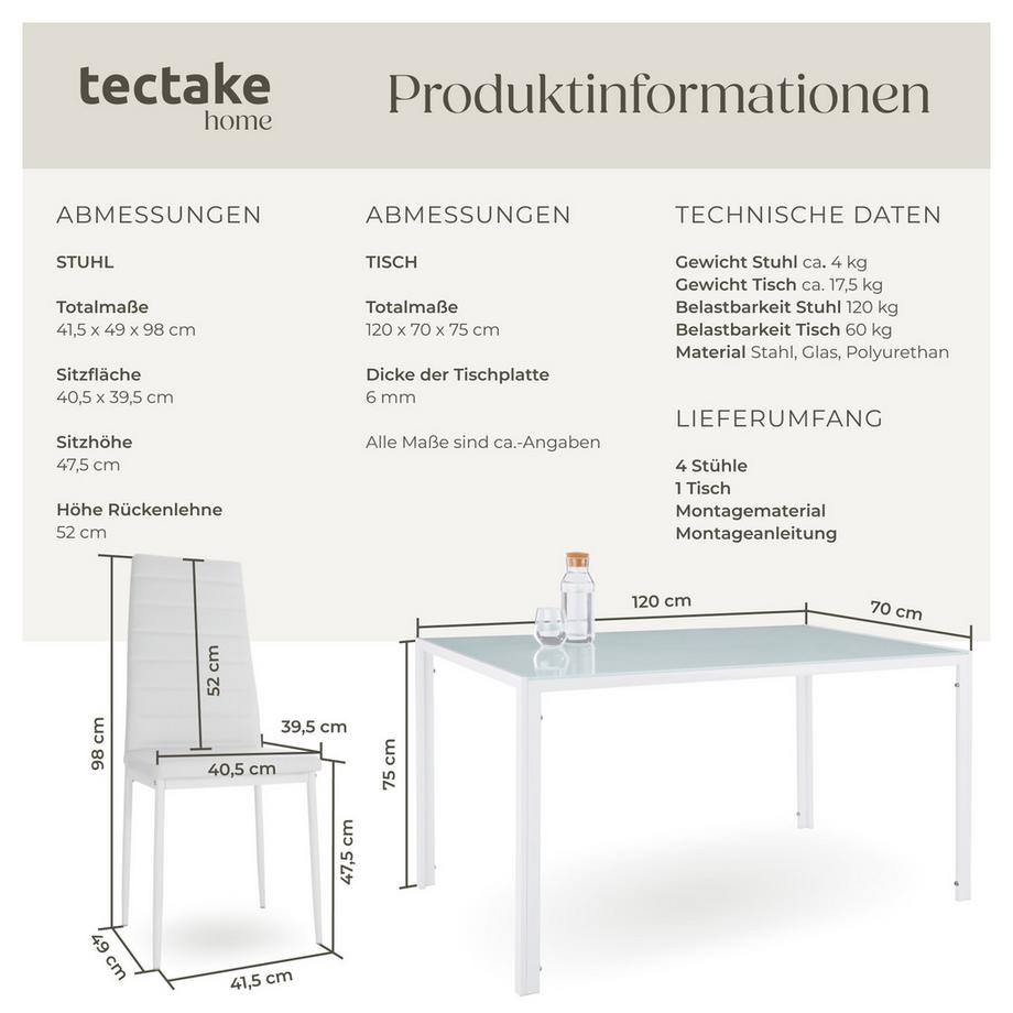 Tectake Esszimmergruppe Berlin 5-teilig Esstisch mit 4 Stühlen  