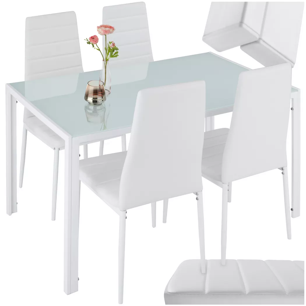 Tectake - Ensemble table et chaises de salle à manger en acier siège rembourré avec revêtement en cuir synthétique