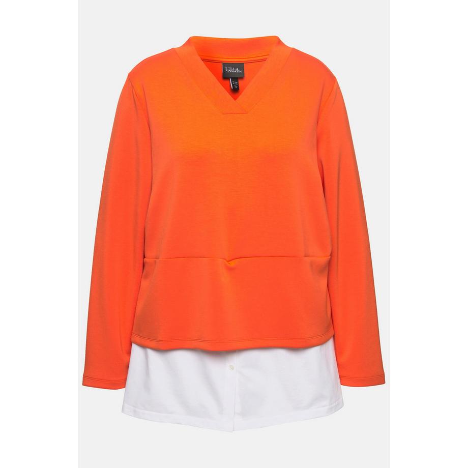 Ulla Popken Sweat-shirt Empiècement Blouse Col V Manches Longues  