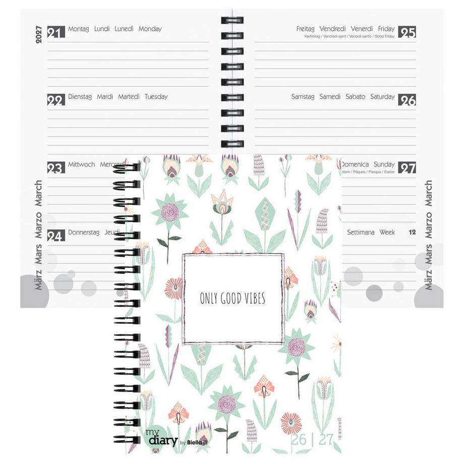 Agenda scolaire mydiary Wire-O 3½ jours par page, Flower