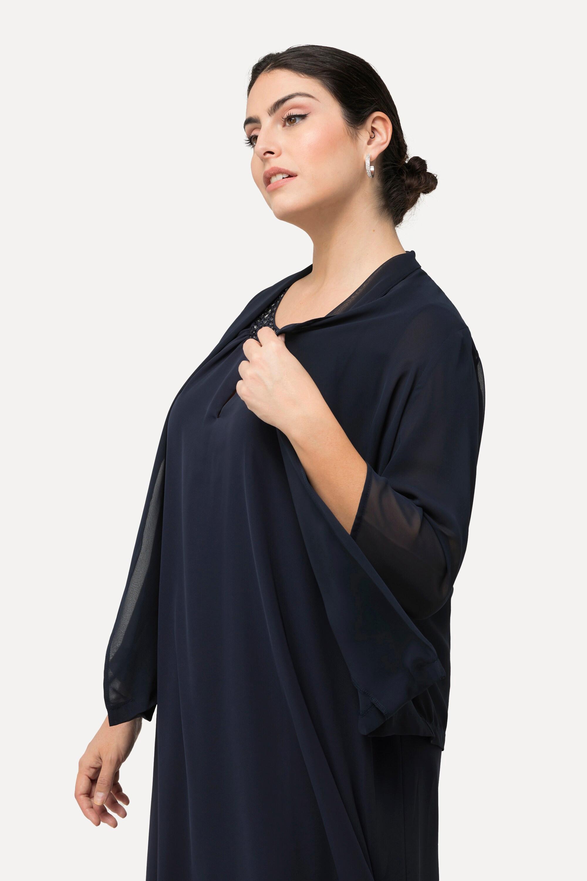 Ulla Popken  Giacca di chiffon dal taglio oversize con collo a scialle e maniche a 3/4 