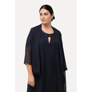 Ulla Popken  Giacca di chiffon dal taglio oversize con collo a scialle e maniche a 3/4 