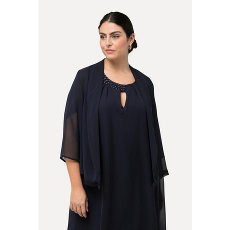 Ulla Popken  Giacca di chiffon dal taglio oversize con collo a scialle e maniche a 3/4 