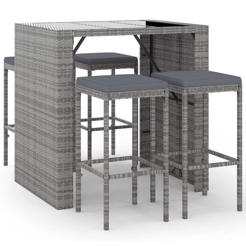 vidaXL 5-delige Tuinbarset met kussens poly rattan grijs3187620