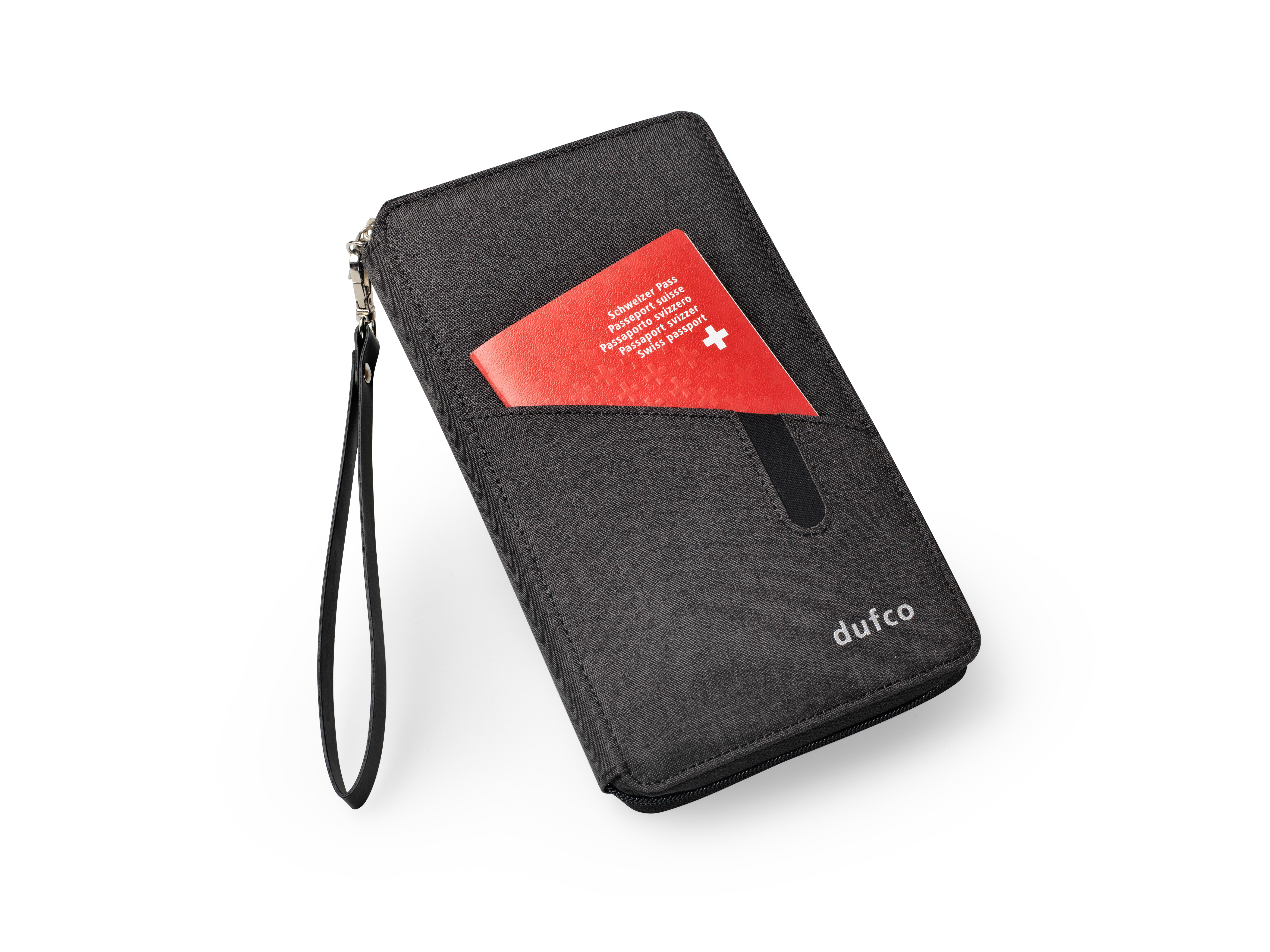 dufco by styro Reisemappe mit Powerbank 4000 mAh "Smart Organizers", anthrazit mit dufco Logo, 14x24.2x2.8cm  