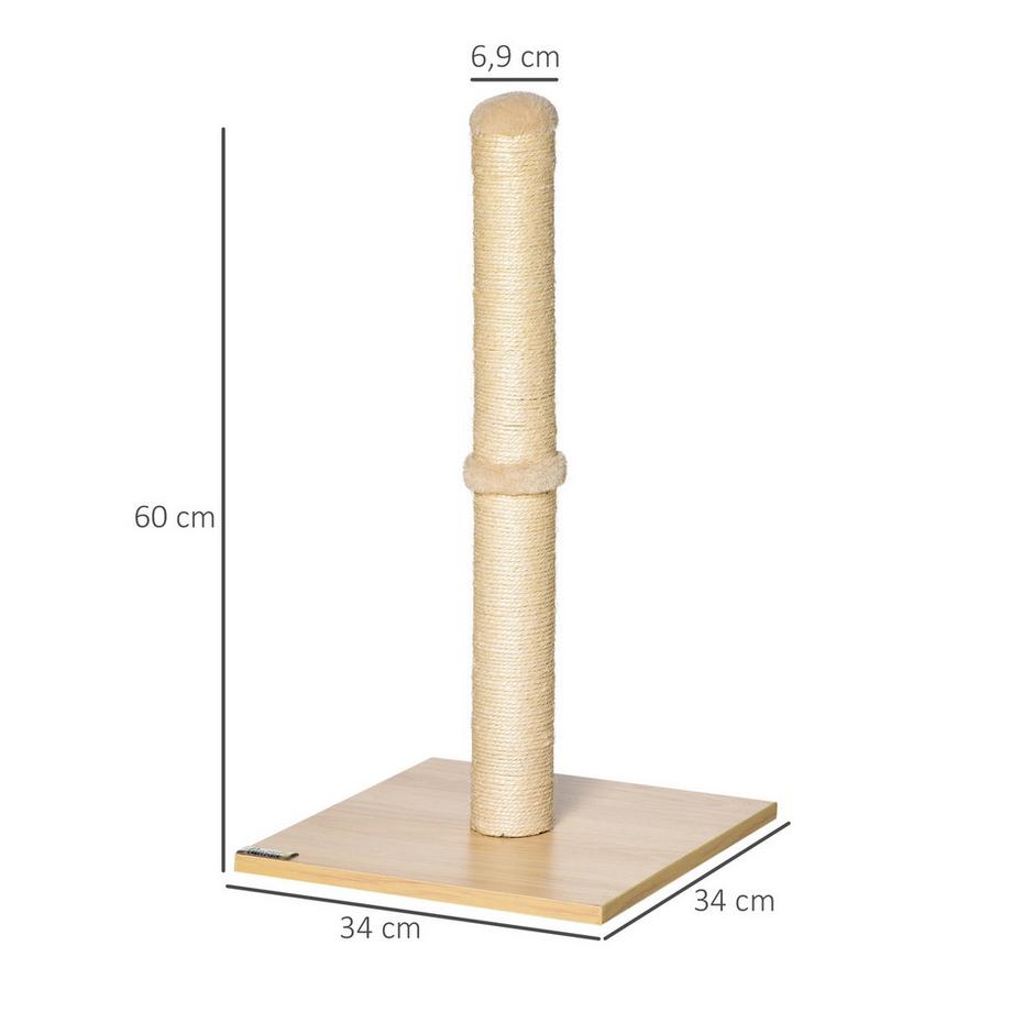 Northio  Kratzstamm Sisal Kratzsäule Für Katzen, Stabil, Mit Ball, 60Cm, Spanplatte, Beige+Eiche 