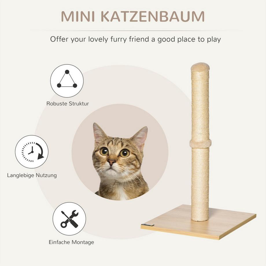 Northio  Kratzstamm Sisal Kratzsäule Für Katzen, Stabil, Mit Ball, 60Cm, Spanplatte, Beige+Eiche 
