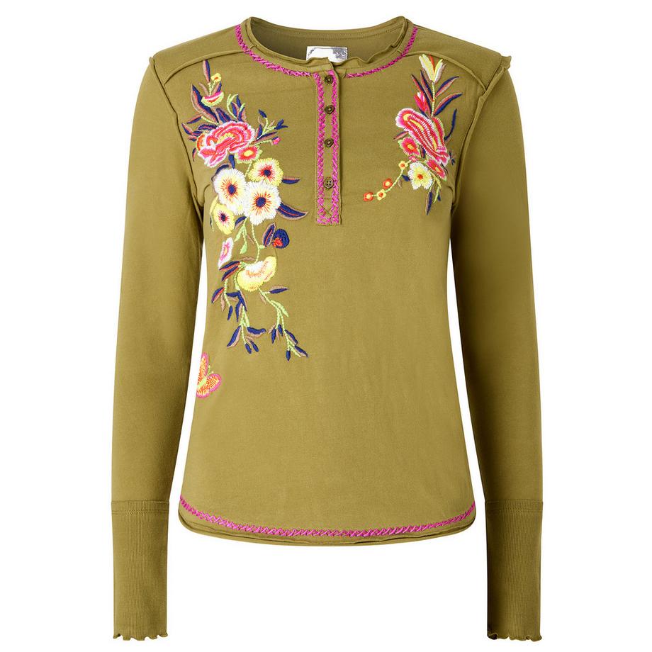 Joe Browns Langarmshirt mit Blumenstickerei und Knopfleiste  