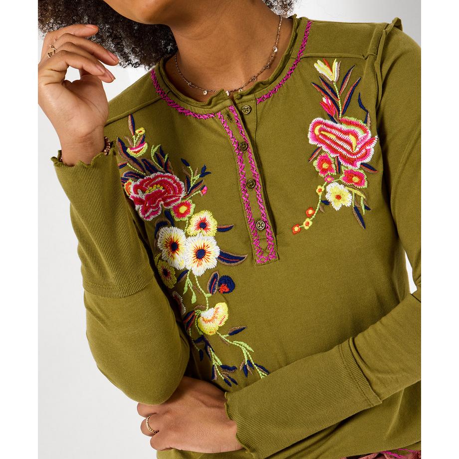 Joe Browns Langarmshirt mit Blumenstickerei und Knopfleiste  