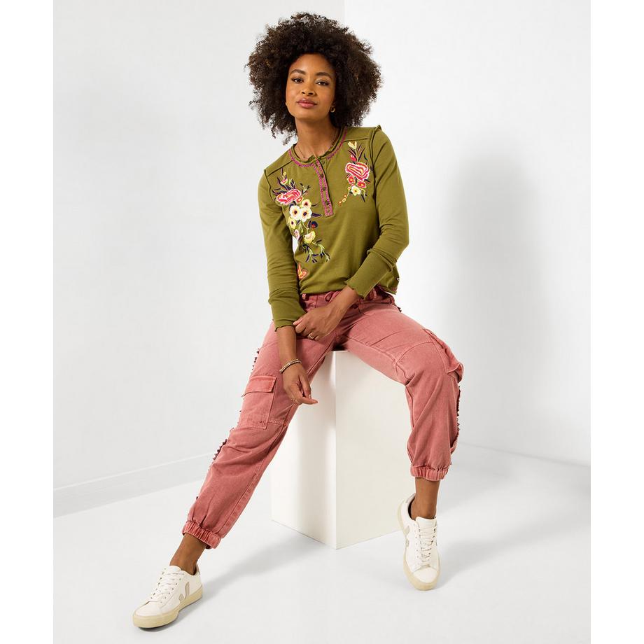 Joe Browns Langarmshirt mit Blumenstickerei und Knopfleiste  