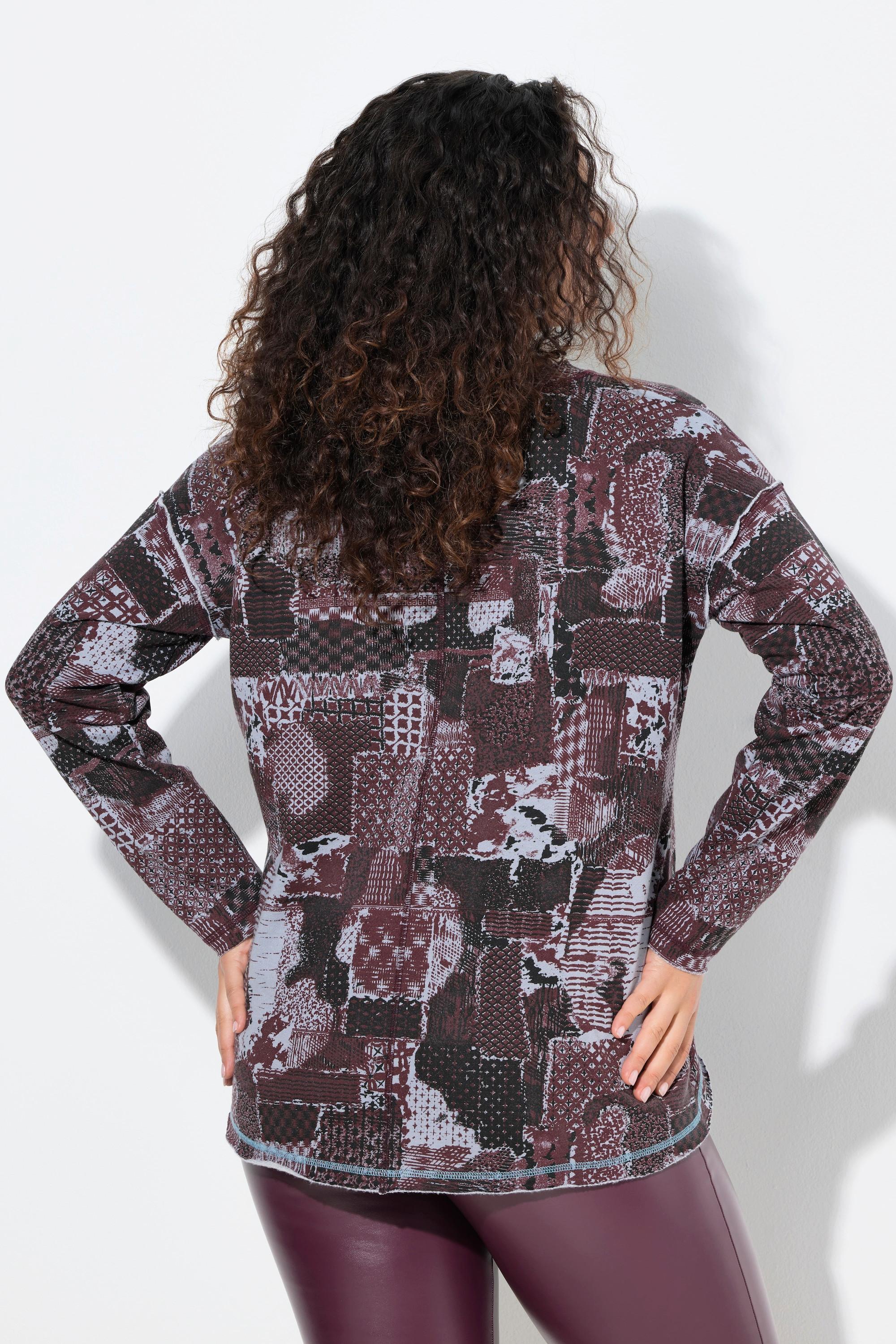 Ulla Popken Sweat-shirt col en V manches longues imprimé patchwork  