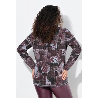 Ulla Popken Sweat-shirt col en V manches longues imprimé patchwork  